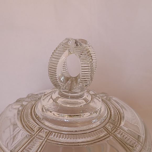 Antique Duncan & Sons Glass Cryptic Zipper Ribbon Stars Lidded Bisquit Jar 1880s - Picture 5 of 8